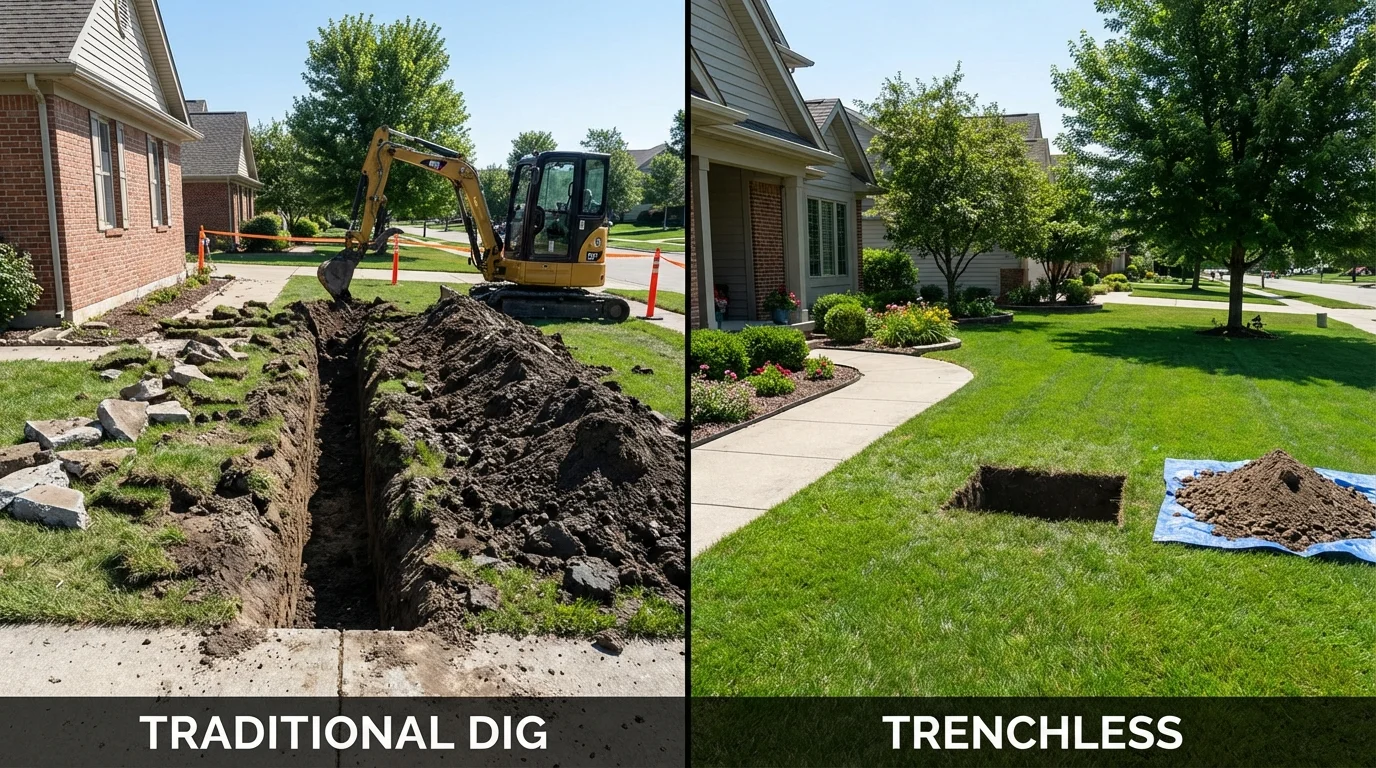 Trenchless sewer repair with minimal yard damage versus traditional excavation in Princeton, WV